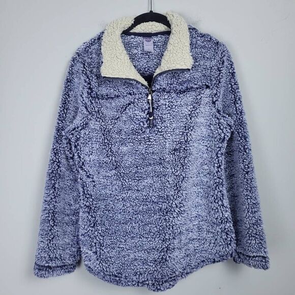 Te Verde Womens Size Medium Quarter Zip Faux Sherpa Pullover Top Blue Fuzzy - Picture 1 of 7